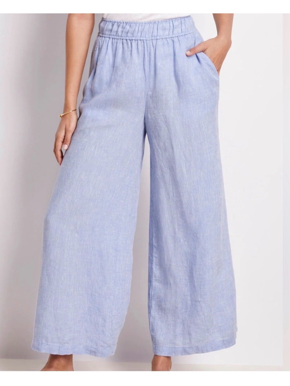 Vineyard Vines Light Blue Wide-Leg Linen-Blend Pants